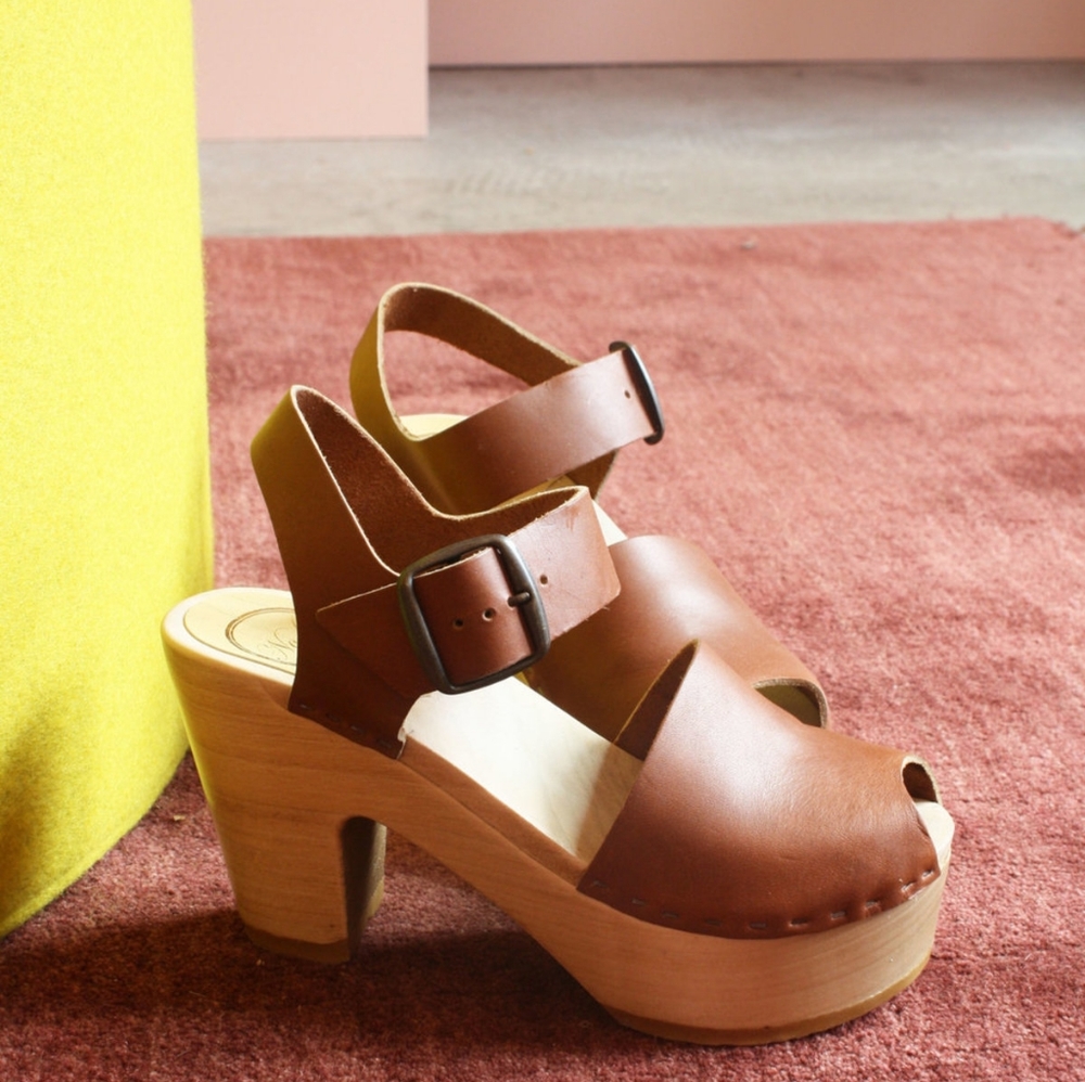 No. 6 Jane Peep-Toe Clog in Palamino - Picture 1 of 9